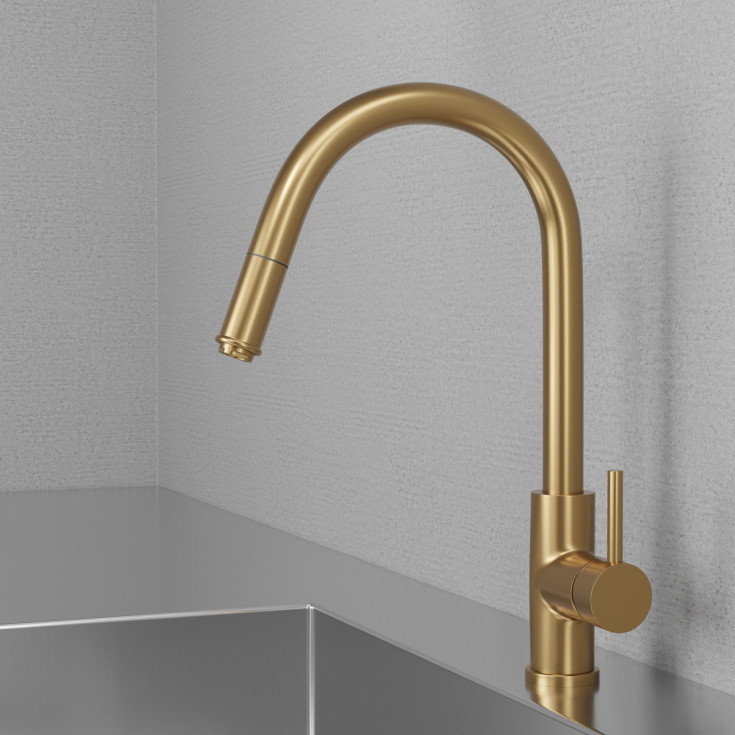 Scandtap Access köksblandare, utdragbar pip, borstad mässing