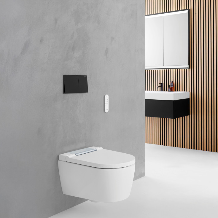 Geberit AquaClean Sela douchetoilet, uden skyllekant, rengøringsvenlig, hvid/krom