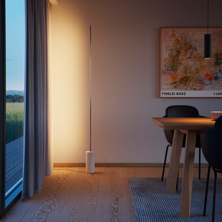 Sackit Expo 185 gulvlampe, børstet stål