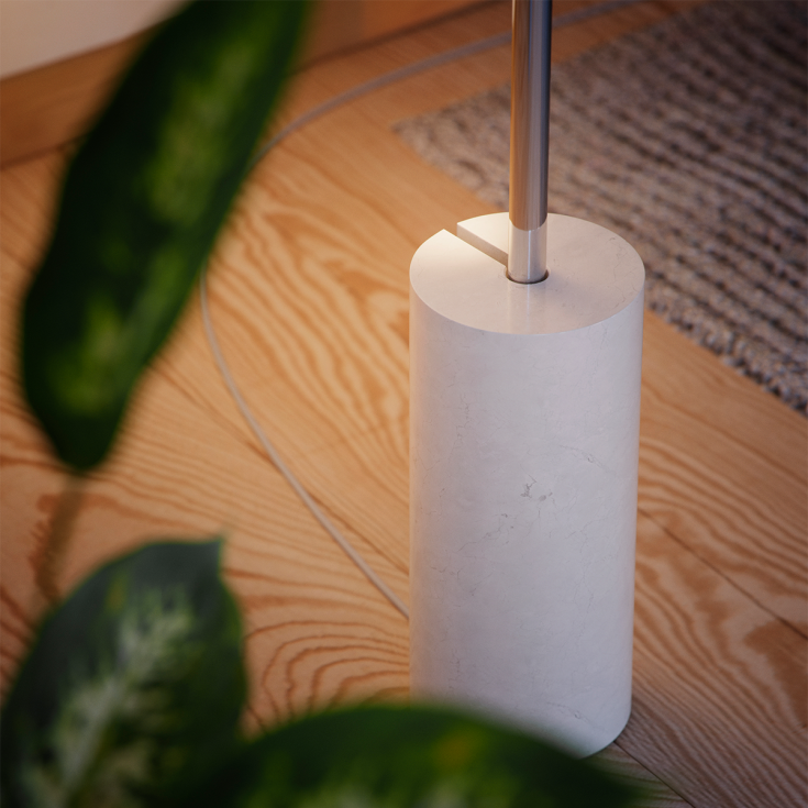 Sackit Expo 185 gulvlampe, børstet stål