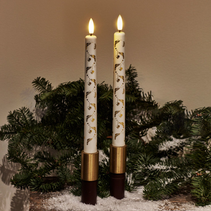 Sirius Sille LED kronelys, batteri, hvit/gull, 2-pak