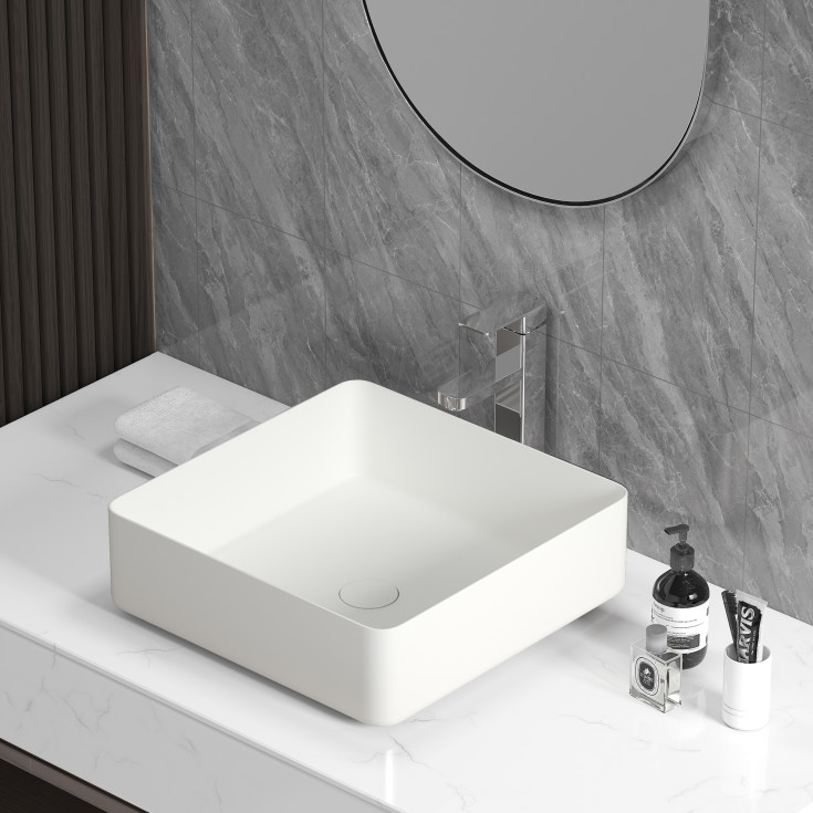 Bathlife Skatt toppmontert servant, 40,6x40,6 cm, hvit matt