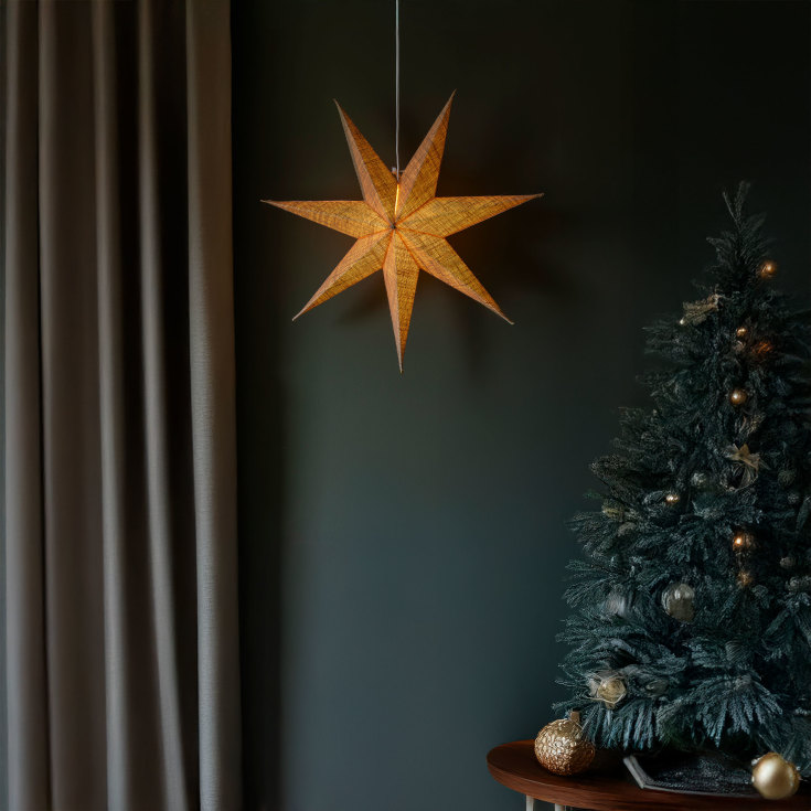 Konstmide pappersstjärna med ljus, 60 cm, brun