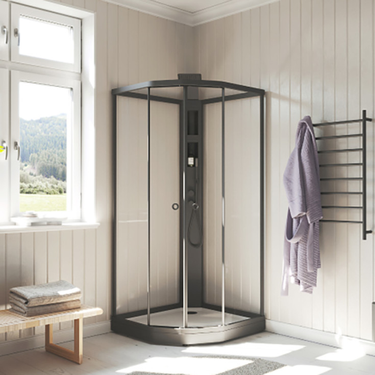 Macro Design Flow dusjkabinett med armatur, 71x91 cm, klart glass, hvit profil