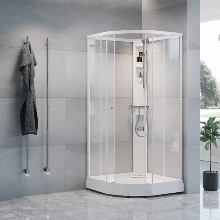 Macro Design Flow dusjkabinett med armatur, 71x91 cm, klart glass, hvit profil