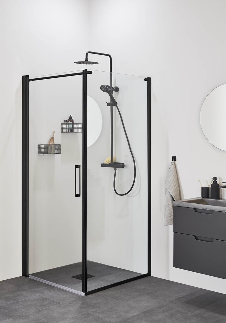 Noro Frost Concept dusjhjørne, 70x90 cm, klart glass, sort profil