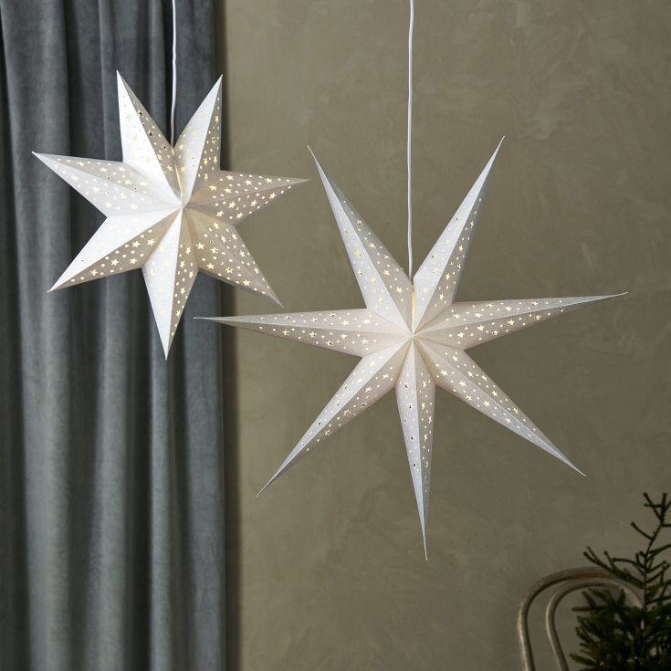 Markslöjd Blank julestjerne med lys, 75 cm, sølv