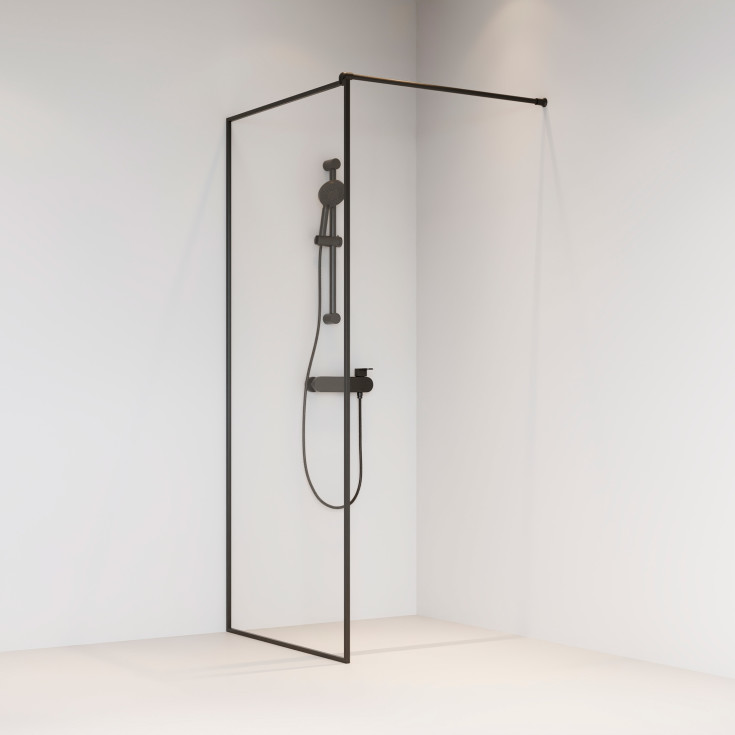 Brasta Dija Frame brusevæg, 90 cm, klart glas, sort profil