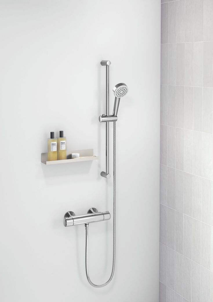 Oras Linea duschset med duschstång, slang och handdusch, Ø19 mm, krom