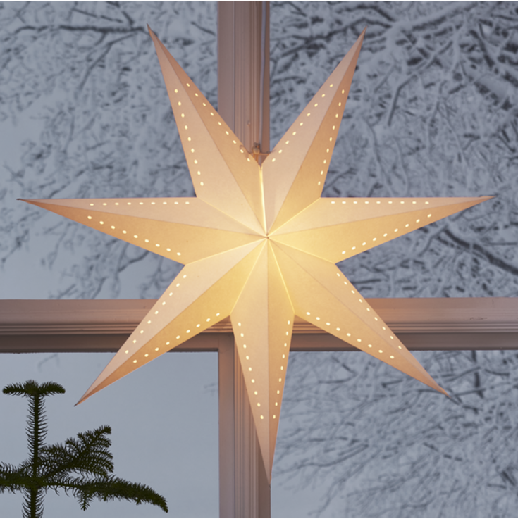 Star Trading Mika julstjärna med ljus, vit, 60 cm