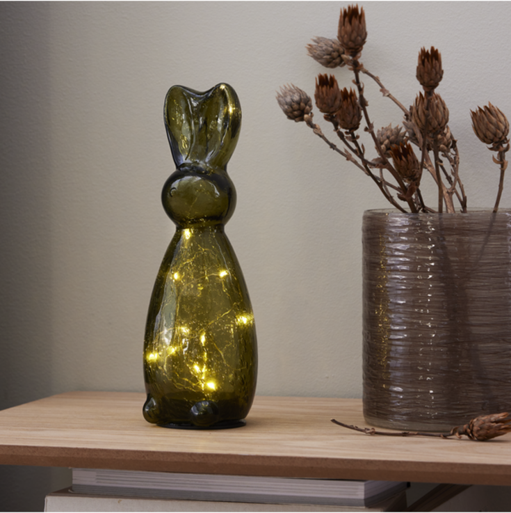 Star Trading Harry glas hare med lys, 25 cm, grøn