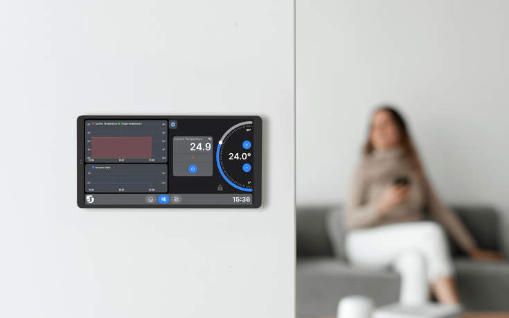 Shelly Veggdisplay X2 Sølv + BLÅ H&T - WiFi berøringsskjerm