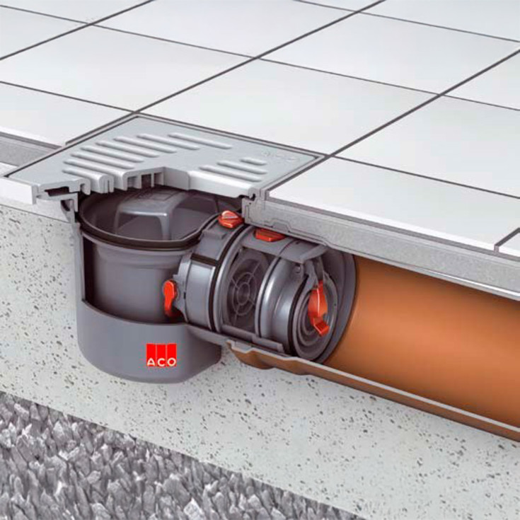 Aco Junior kælderafløb, til beton og flisegulv, højvandslukke, Ø100 mm