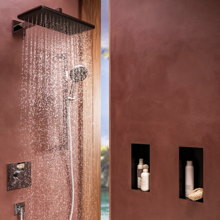 Hansgrohe Raindance Alive Q takdusj, 34,3x21,4 cm, vannsparende, krom