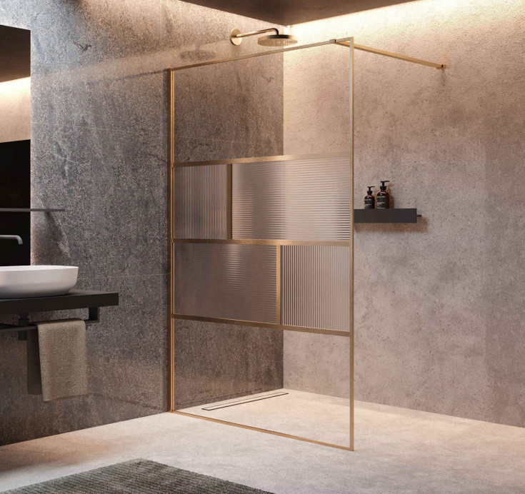 Novellini HC ART fastvegg, 77-78,5 cm, rillet glass, børstet bronse profil