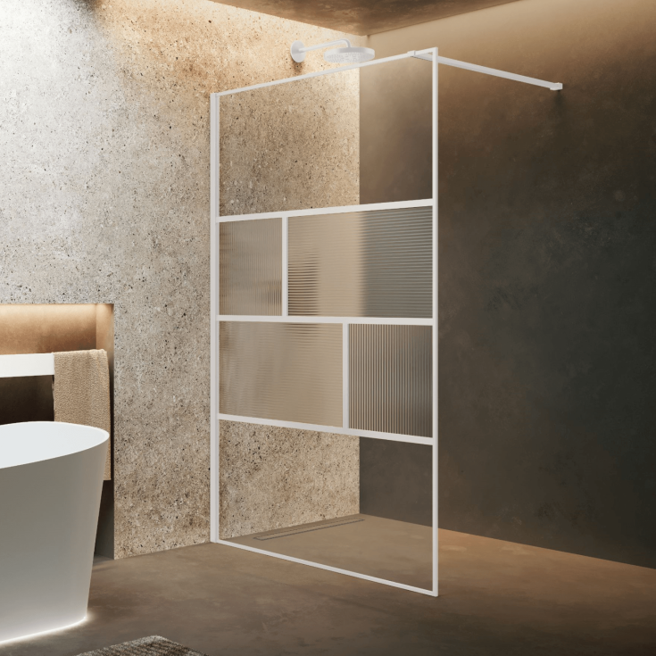 Novellini HC ART fastvegg, 117-118,5 cm, rillet glass, hvit matt profil