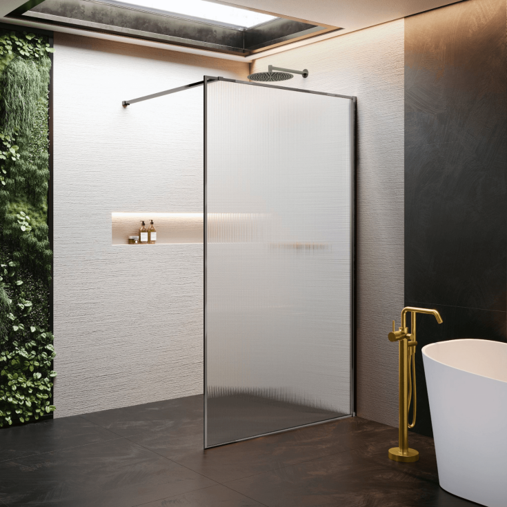 Novellini HP ART fastvegg, 117-118,5 cm, rillet glass, sort krom profil