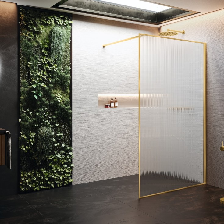 Novellini HP ART fastvegg, 97-98,5 cm, rillet glass, børstet messing profil