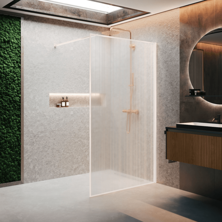 Novellini HP ART fastvegg, 87-88,5 cm, rillet glass, hvit matt profil