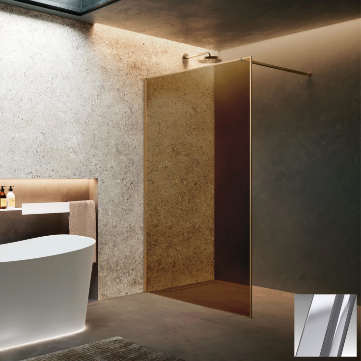 Novellini HP ART fastvegg, 97-98,5 cm, champagneglass, børstet stål profil