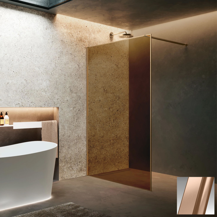 Novellini HP ART fastvegg, 77-78,5 cm, champagneglass, børstet kobber profil