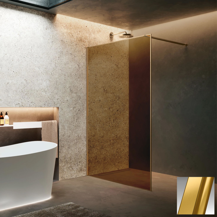 Novellini HP ART fastvegg, 117-118,5 cm, champagneglass, børstet messing profil