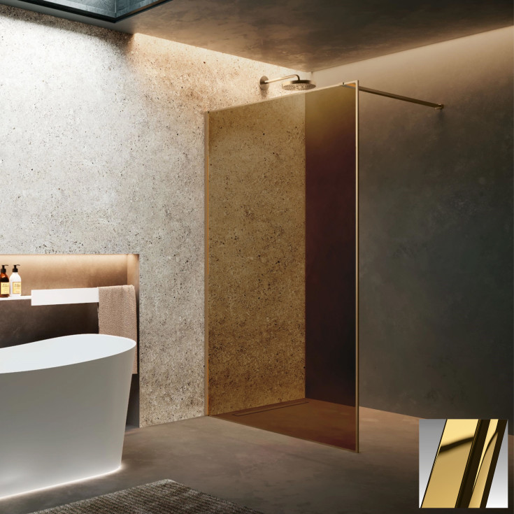 Novellini HP ART fastvegg, 117-118,5 cm, champagneglass, messing profil