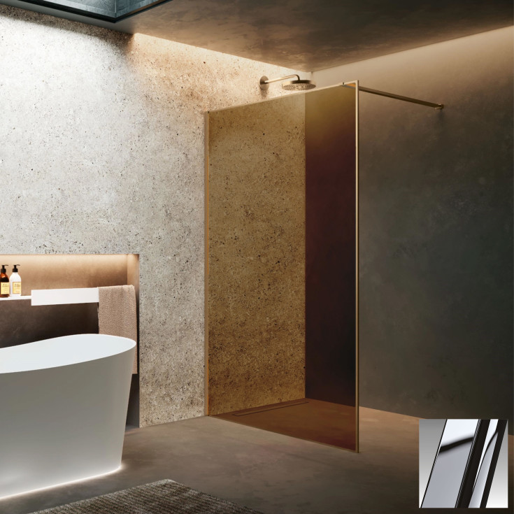 Novellini HP ART fastvegg, 137-138,5 cm, champagneglass, krom profil