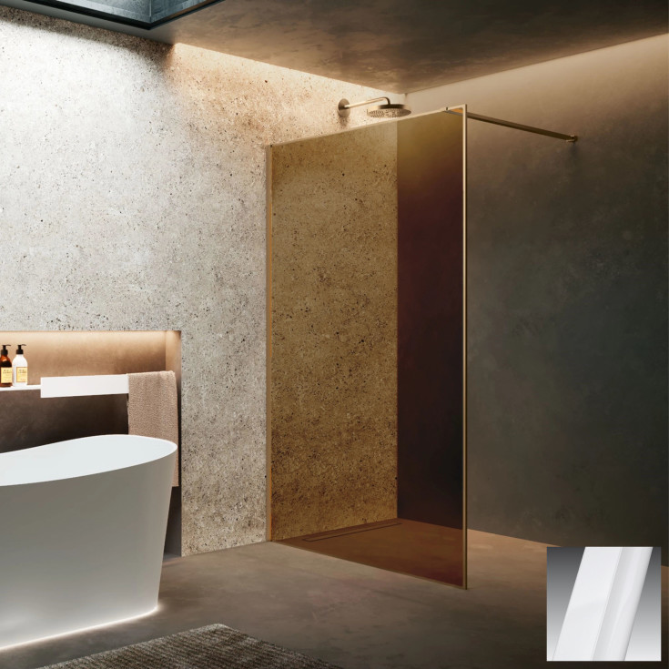 Novellini HP ART fastvegg, 87-88,5 cm, champagneglass, hvit matt profil