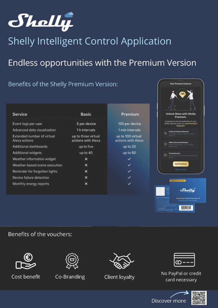 Shelly Cloud Premium 1 års voucher - Til Shelly Smart Control app