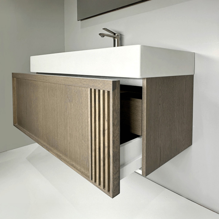 Korsbakken Sole servantskap, med 1 skuff, soft-close, 99,2x45,2 cm, mørk grå eik