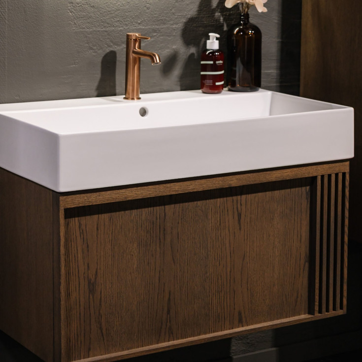 Korsbakken Sole servantskap, med 1 skuff, soft-close, 79,2x45,2 cm, mørk grå eik