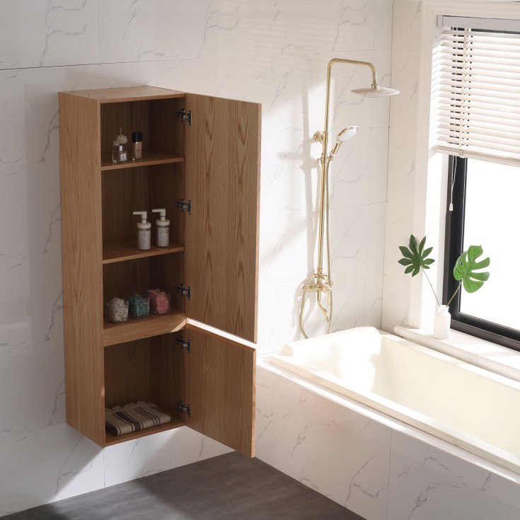 Bathlife Lättsam Sideskap med 2 dører, Integrerte grep, 45x35x150 cm, Eik