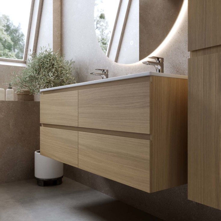 Bathlife Eufori møbelpakke, med dobbel servant, 121x46,5x50 cm, eik