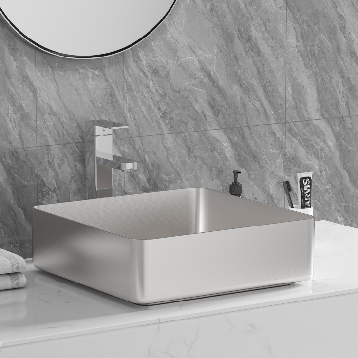 Bathlife Skatt toppmontert servant, 40,6x40,6 cm, børstet nikkel