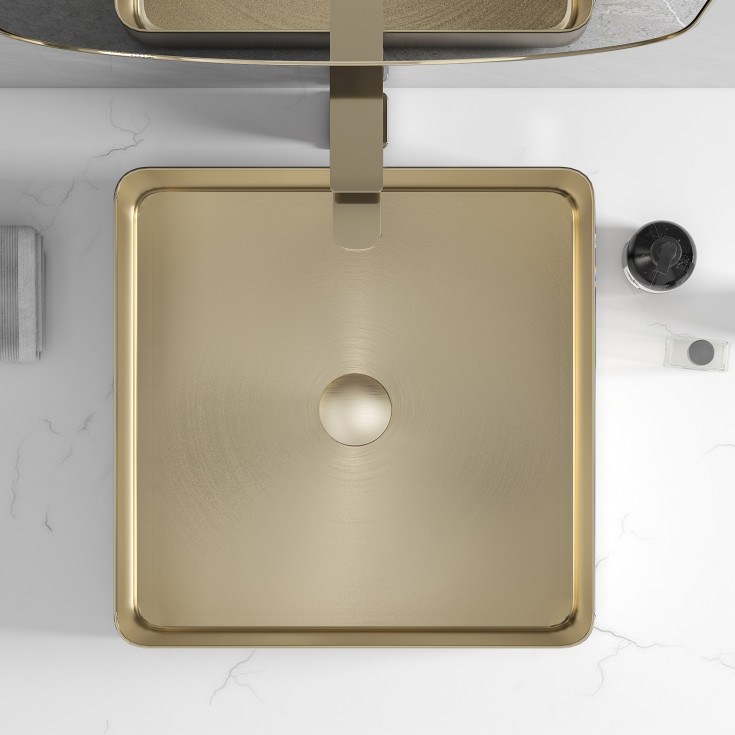 Bathlife Skatt toppmont servant, 40,6x40,6 cm, børstet gull