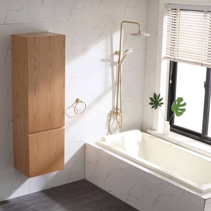 Bathlife Lättsam Sideskap med 2 dører, Integrerte grep, 45x35x150 cm, Eik