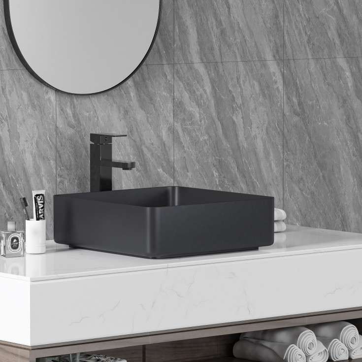 Bathlife Skatt toppmontert servant, 40,6x40,6 cm, sort matt