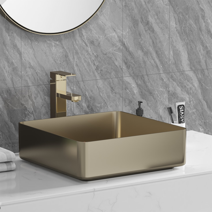 Bathlife Skatt toppmont servant, 40,6x40,6 cm, børstet gull