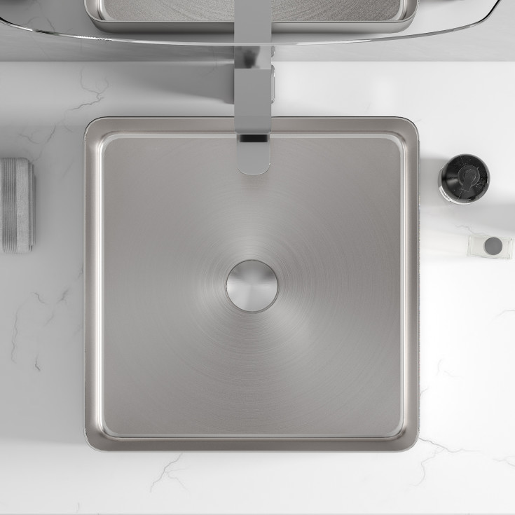 Bathlife Skatt toppmontert servant, 40,6x40,6 cm, børstet nikkel