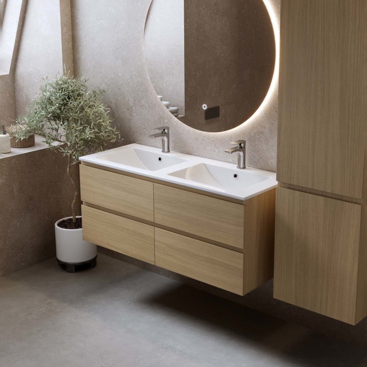 Bathlife Eufori møbelpakke, med dobbel servant, 121x46,5x50 cm, eik