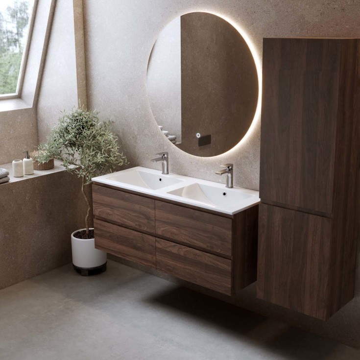 Bathlife Eufori møbelpakke, med dobbel servant, 121x46,5x50 cm, valnøtt