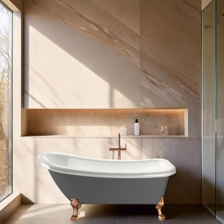 Bathlife Ideal badekar med løveføtter, 153x67cm akryl, messing