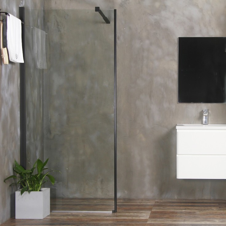 Bathlife Mångsidig dusjvegg, 70 cm, klart glass, sort profil