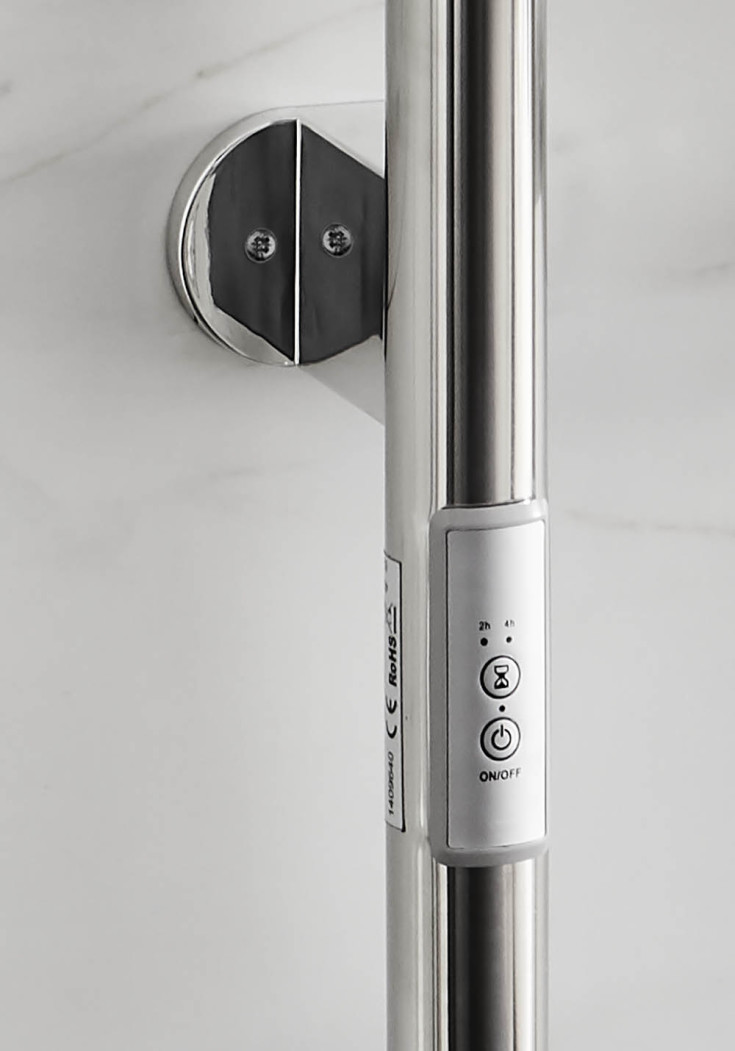 Noro Uno el-håndklædetørrer, 1480x75 mm, poleret rustfrit stål