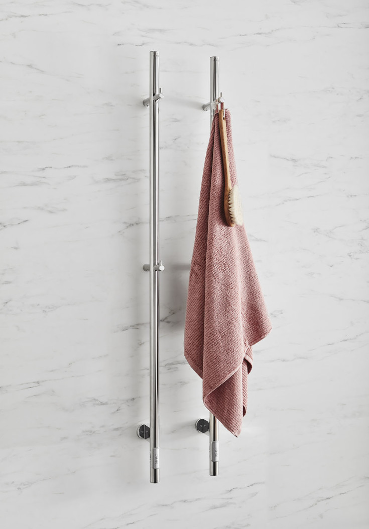 Noro Uno el-håndklædetørrer, 1480x75 mm, poleret rustfrit stål