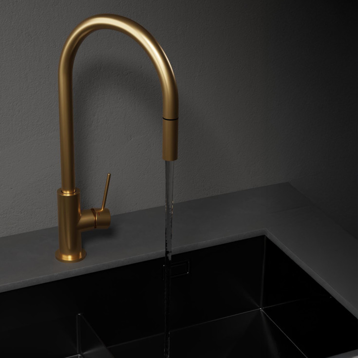 Scandtap Accent køkkenarmatur, udtrækstud, børstet messing