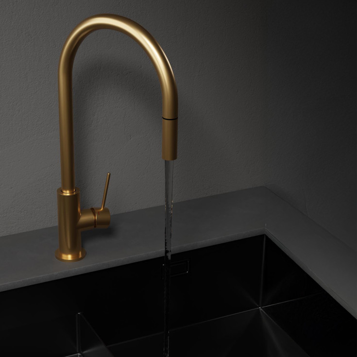 Scandtap Curve køkkenarmatur, børstet messing