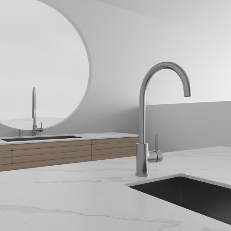 Scandtap Curve køkkenarmatur, børstet stål