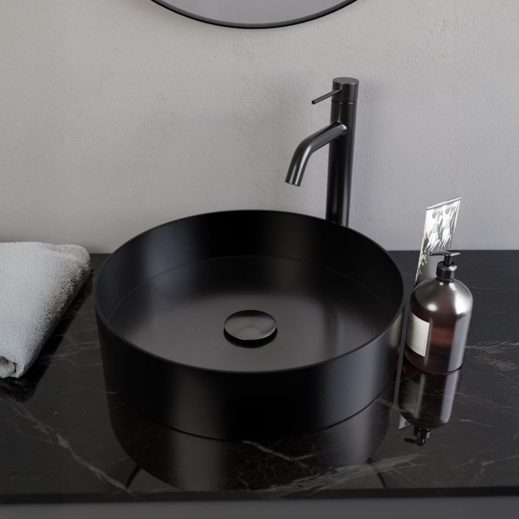 Scandtap Rare R håndvask, Ø37,5 cm, børstet sort